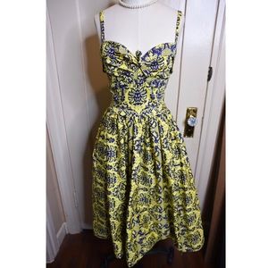 Vintage inspired Damask print midi swing dress
